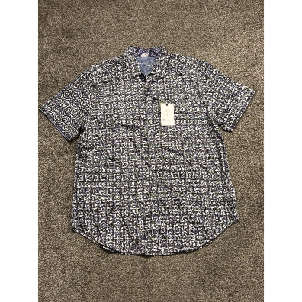 Robert Graham Geometric Mosaic Diamond Print Short‎ Sleeve Shirt Size Large